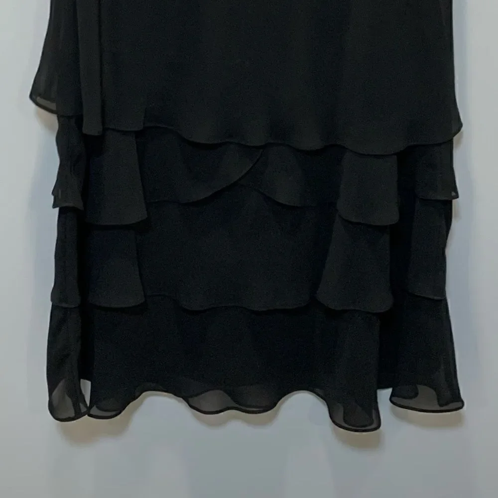 SLNY black Sequin neckline Chiffon polyester Sleeveles Dress sz 16